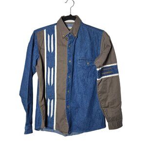 Vintage Western CUMBERLAND Blue and Brown Kids Button Down Shirt LARGE